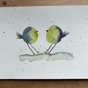 Handpainted chubby watercolour birds.